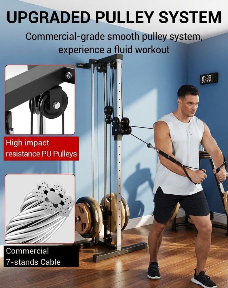 Wall Mount Cable Machine LAT Pulldown Machines with 19 Positions Weight Workout
