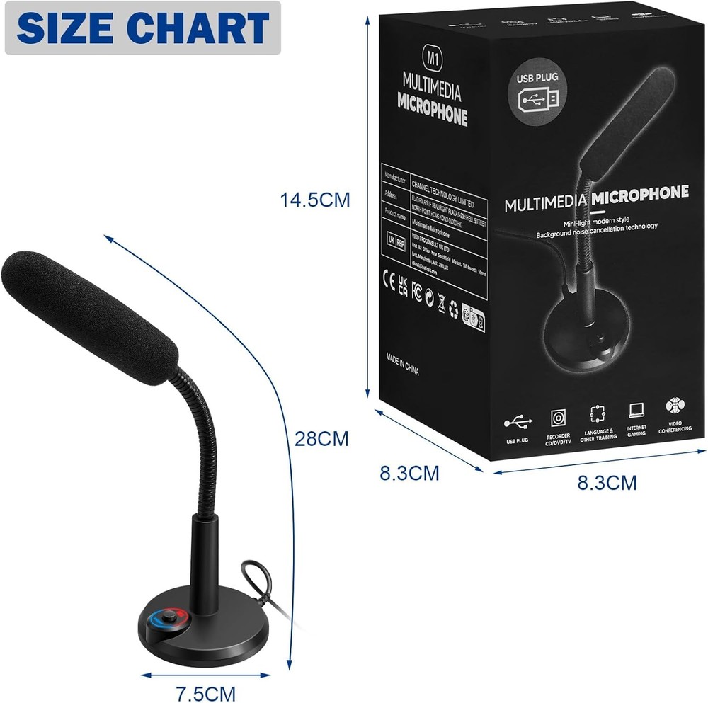 USB Computer Microphone with RGB Breathing Light — 1.5m Cable, Plug & Play Des