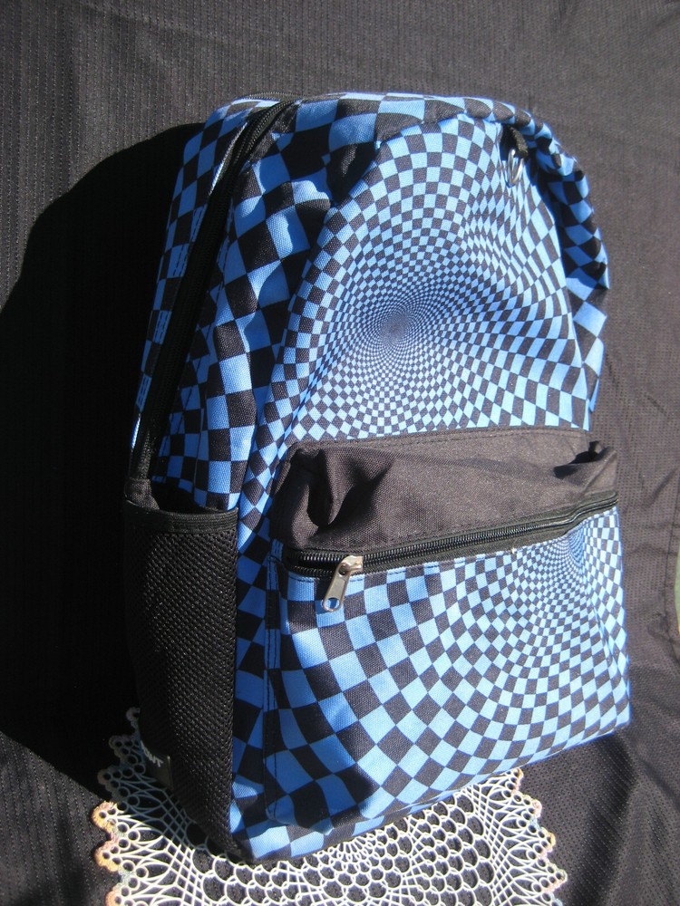 STARPOINT Psychedelic Black & Blue Checkered School BACKPACK Knapsack Book Bag