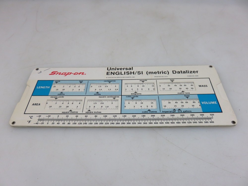 Snap-On Universal English/SI METRIC Datalizer Conversion Slide Chart Tool