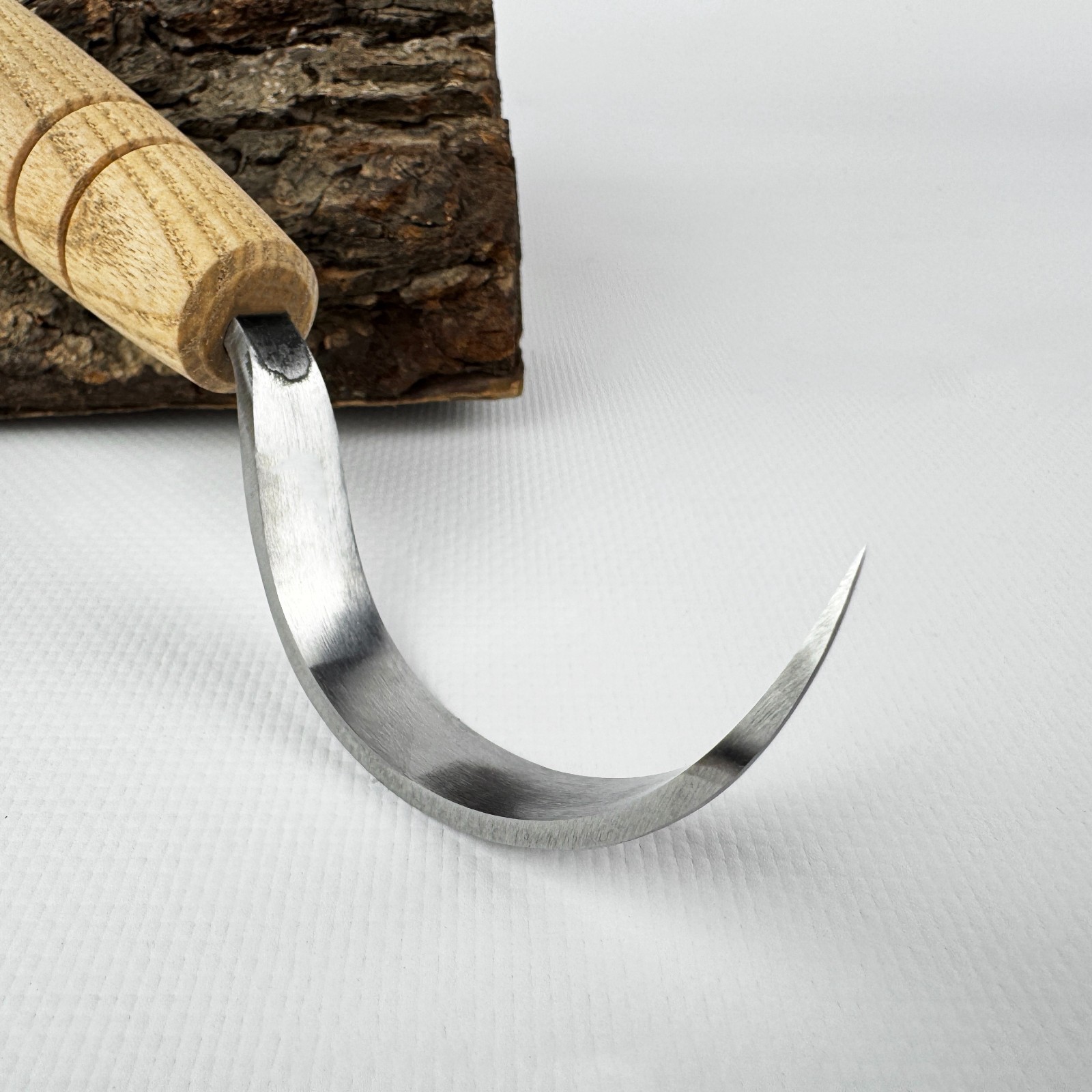 Hand-Forged Hook Knife – 52100 Steel Blade, Ash Handle, With Leather Sheath