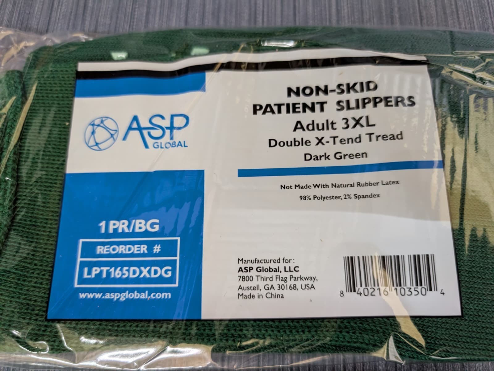 3 pair ASP LPT165DXDG 3XL Slippers Sock Dark Green Double Tread Socks Bariatric