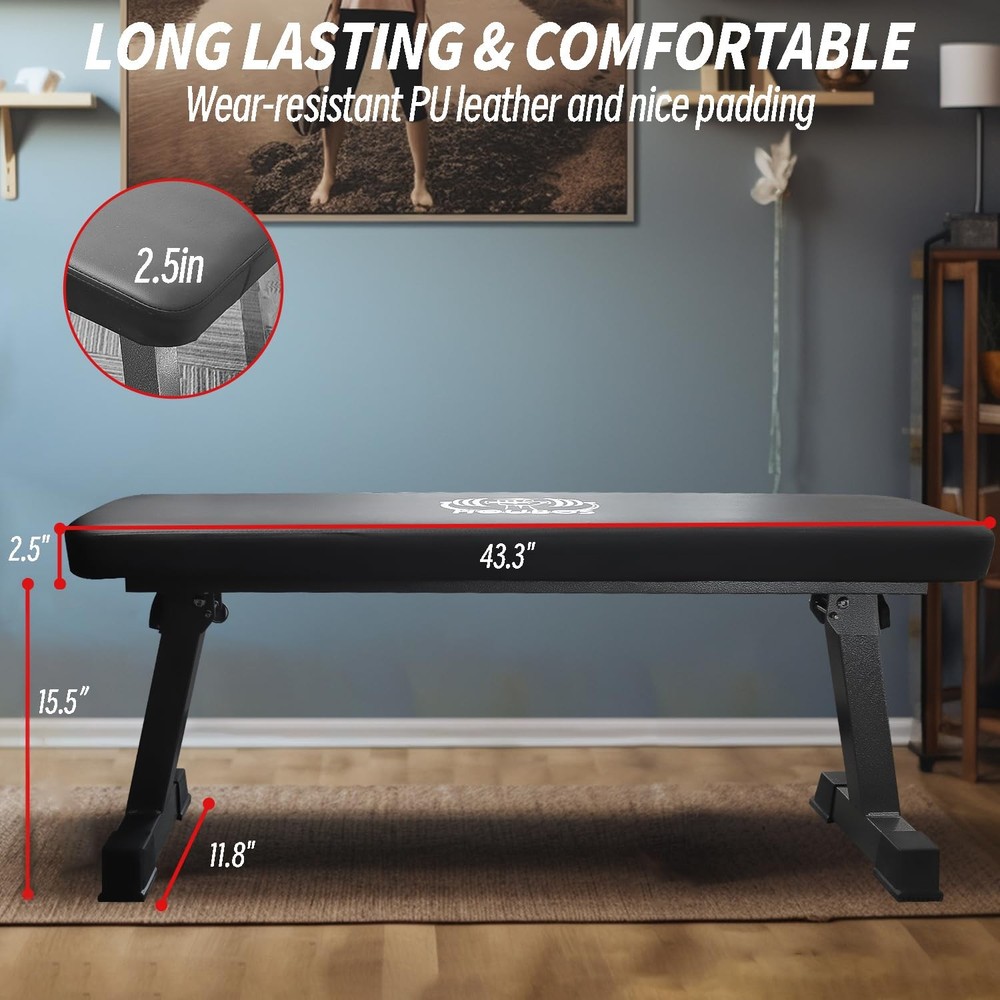 Houbos Flat Bench, Flat Weight Workout Exercise Bench Easy,Assembly,Foldaway ...