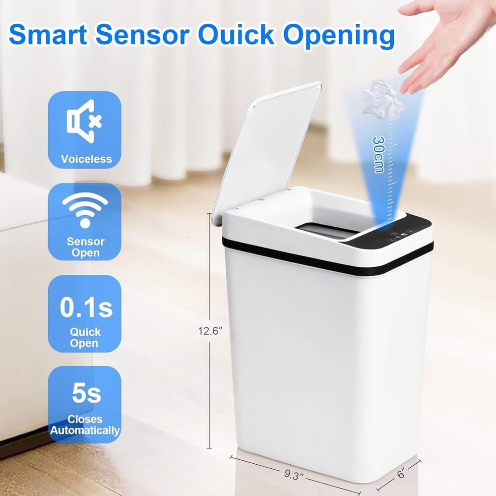 Bathroom Smart Touchless Trash Can 2.2 Gallon Automatic White