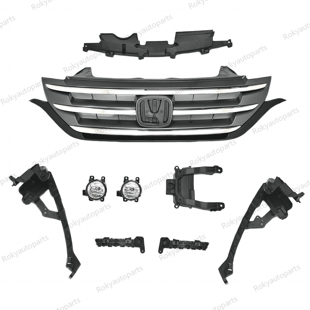 9PC For CR-V 2012-2014 Front Chrome Grille Fog lights Bumper Headlight Brackets