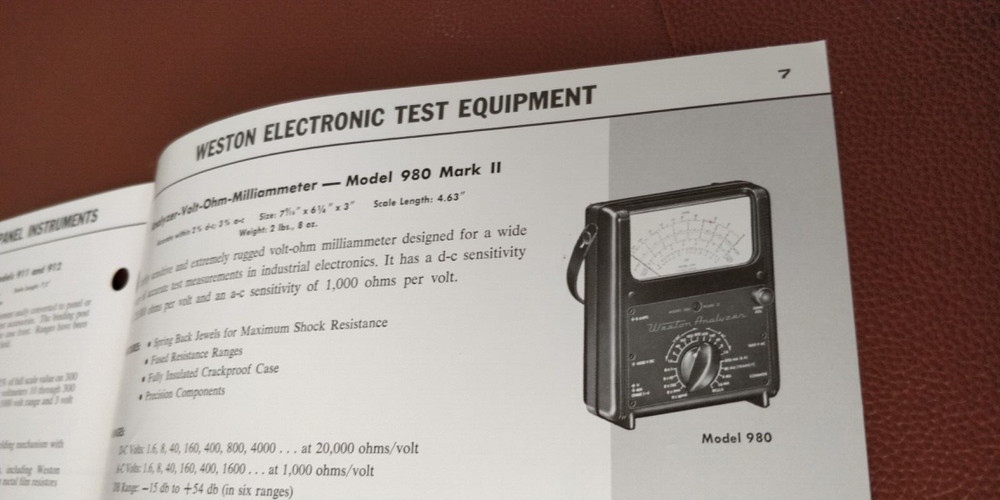 1961 Weston Portable Testing Instruments ~ catalog Brochure