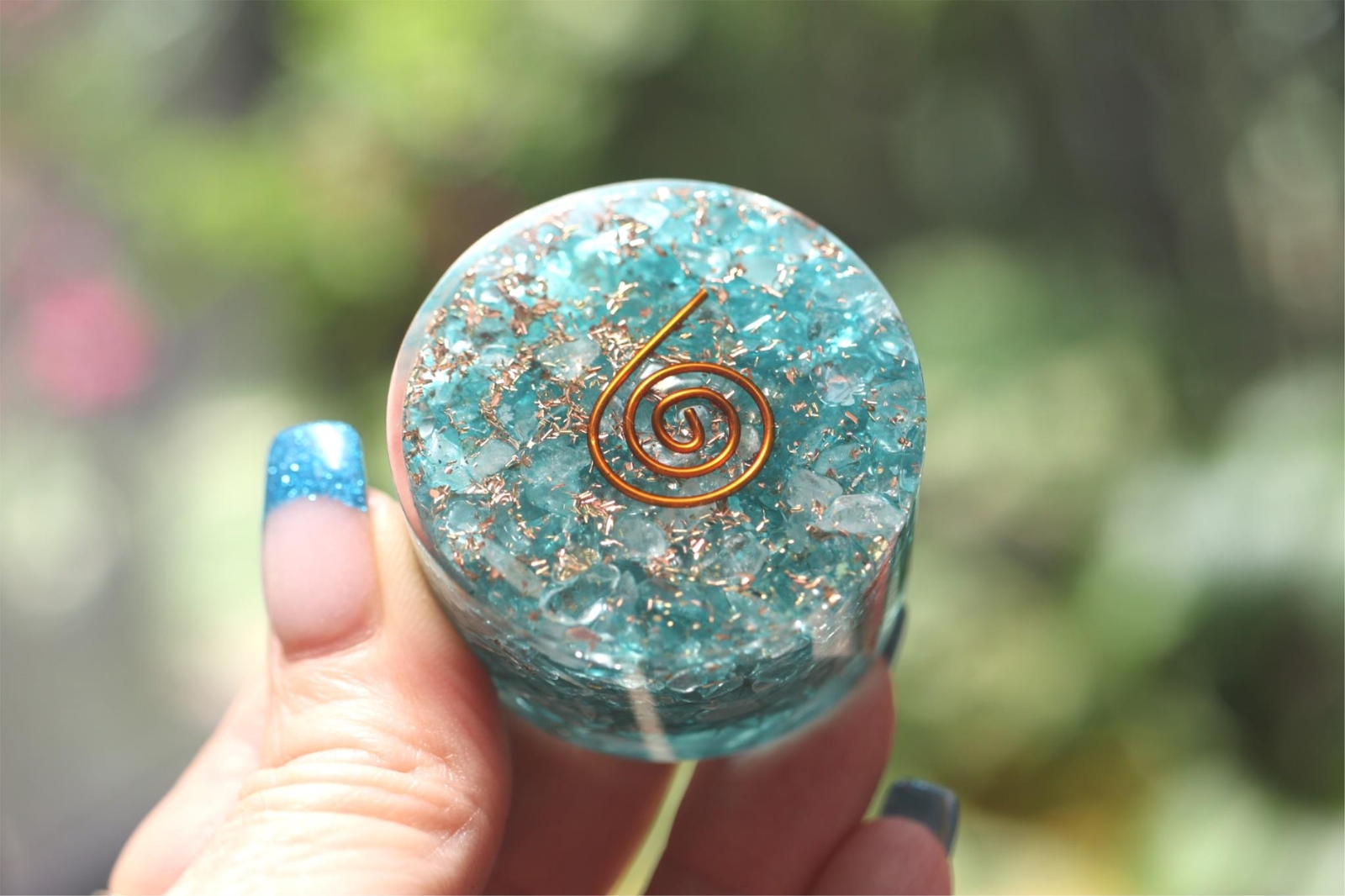 Aquamarine Orgone Tower Buster Powerful EMF & 5G Protection 1.5in