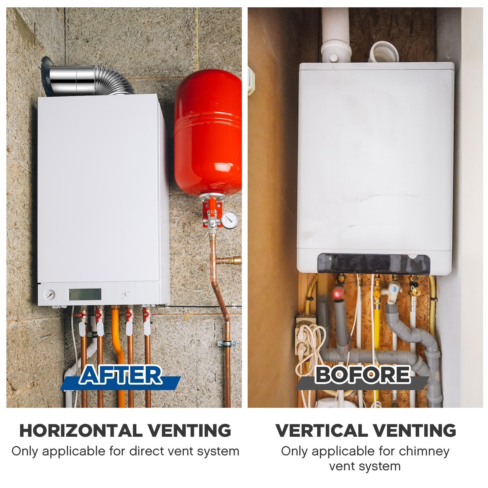 Blulu Stainless Steel Direct Vent Pipe Kit for Tankless Water Heater Silver