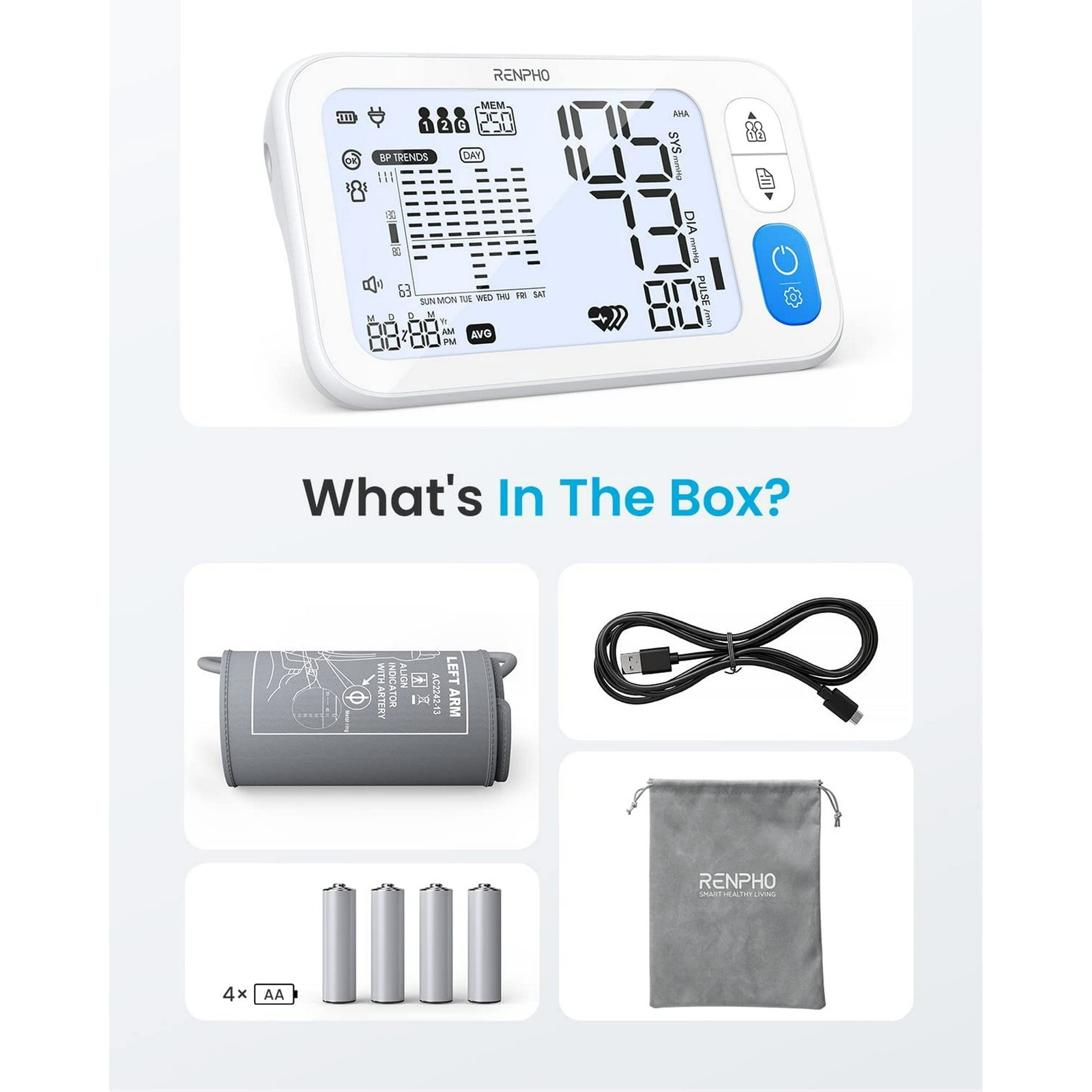 RENPHO LCD Blood Pressure Monitor Wrist Voice Broadcast Heart Rate Machine New