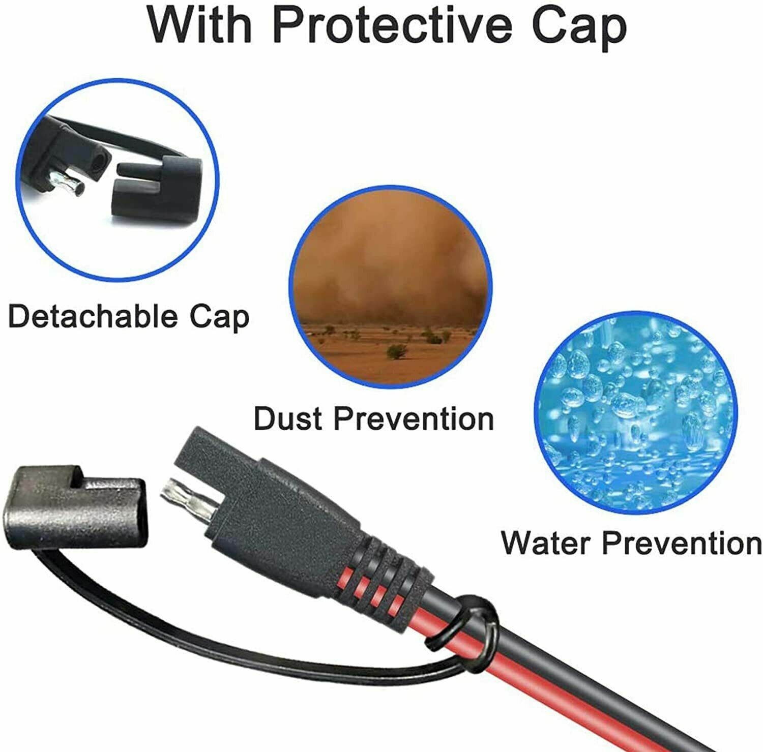 SAE to SAE Extension Cable 16AWG 12-24V 2 Pin Quick Disconnect Wire Harness Cord