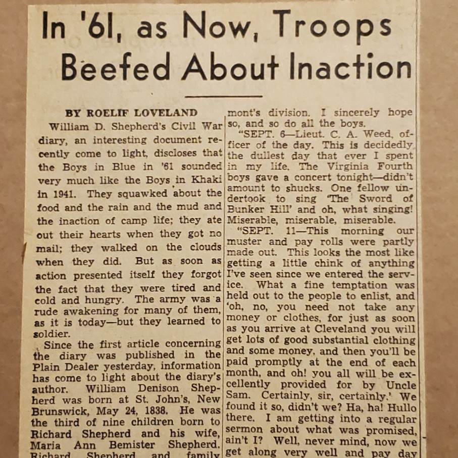 5196---1941 William Shepherd Civil War diary story Ohio 7th Infantry Painesville