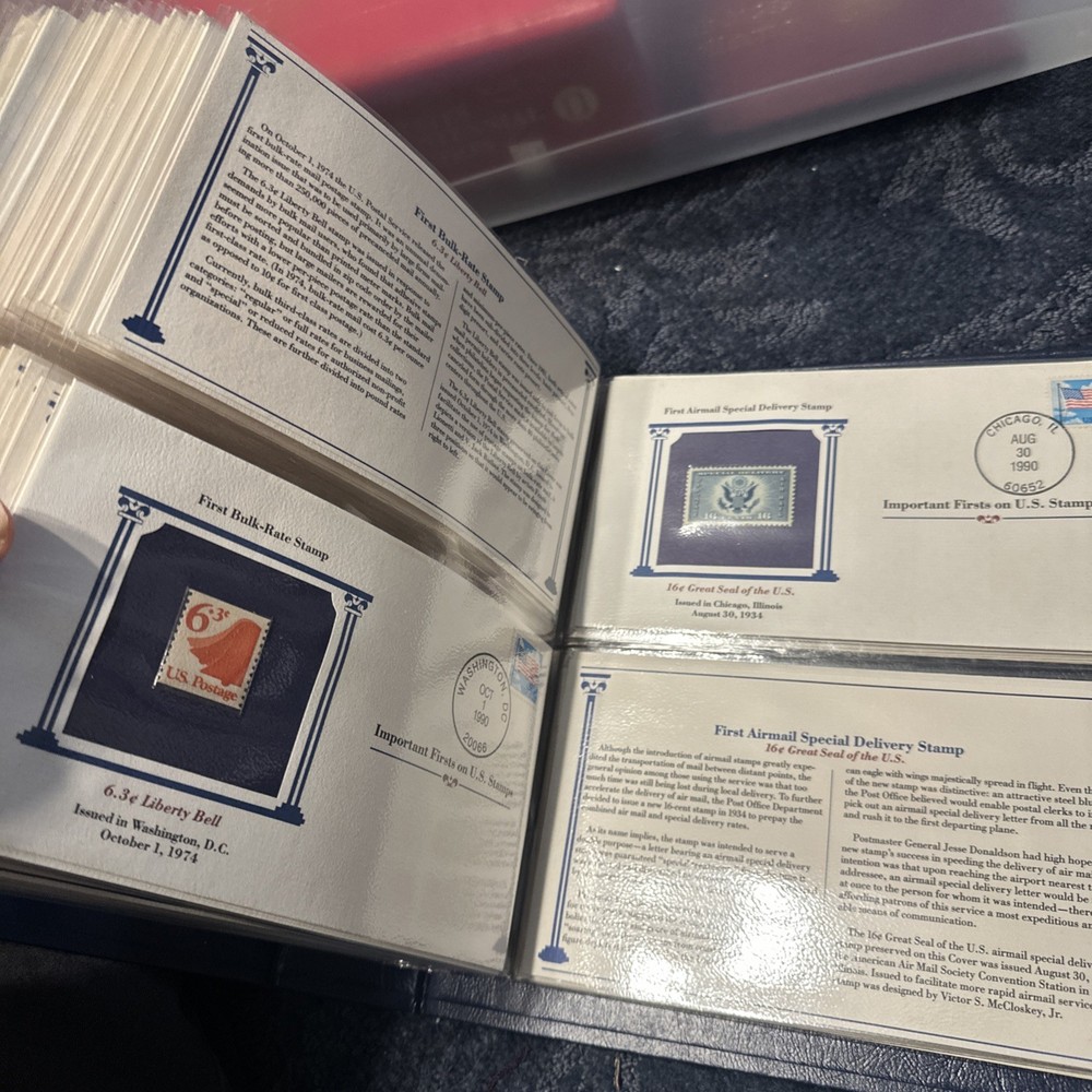 Stamp Album "IMPORTANT FIRSTS ON US STAMPS" by Postal Commem Society, 36 stamps