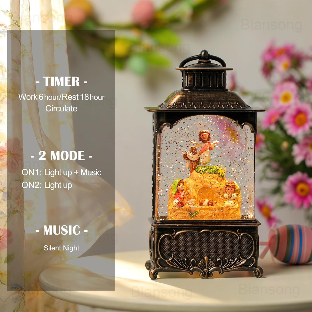 Blansong Empty Tomb Easter Scene and Cross Decoration Easter Snow Globe Resur...