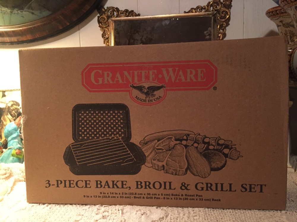 New In Box Granite-Ware 3pc. Bake, Broil & Grill Set