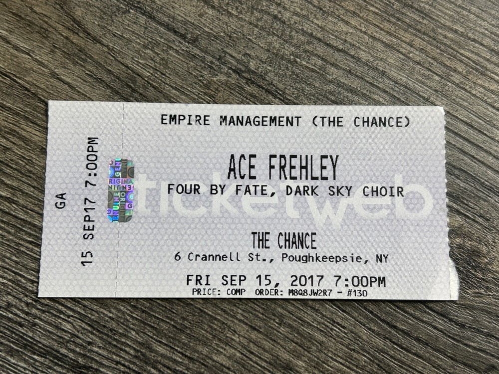 Kiss Ticket Stub ACE FREHLEY The Chance NY Sept 2017 Four By Fate Vintage Kiss