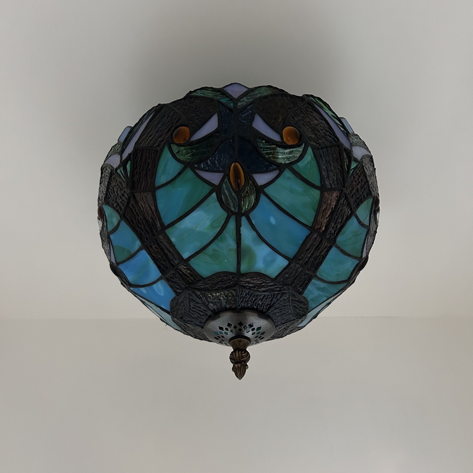 Tiffany Style Ceiling Light Fixture Green Brown Stained Glass LED Bulbs 12"H12"W