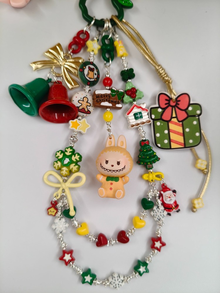 New Authentic Pop Mart Christmas Party Bean Phone bag Charm