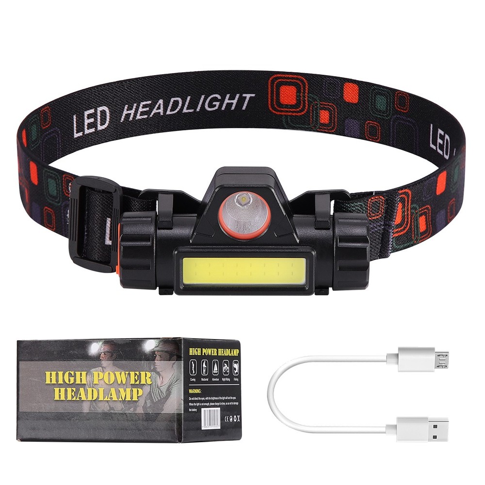 2X COB LED Headlamp USB Rechargeable Waterproof Headlight Head Light Flashlight