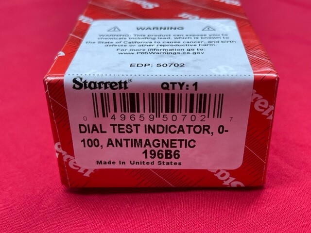 Starrett 196B6 Universal Back Plunger Dial Indicator, Antimagnetic & 3 Points