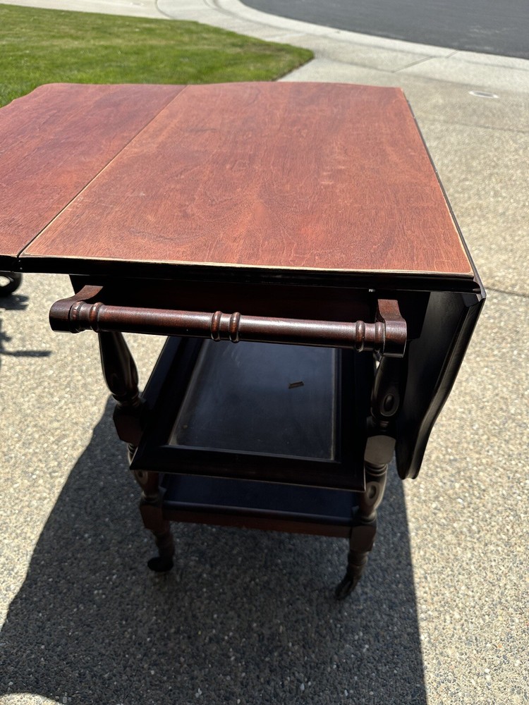 Antique Drop Leaf Cart Tea Server Bar End Side Table