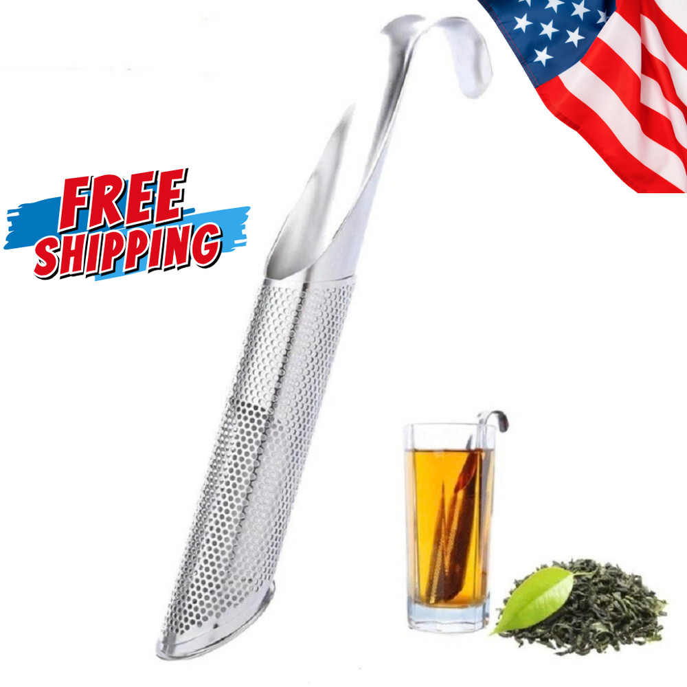 Stainless Steel Tea Diffuser Stick Loose Leaf Infuser Strainer w/ Hook Handle