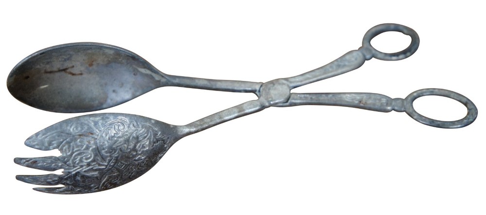 Victorian Revival Ornate Silverplate Scissor Style Salad Tongs