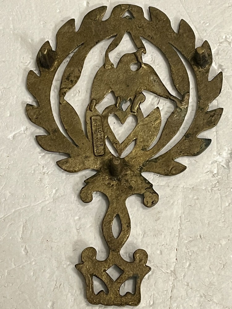 Vtg Brass Patriotic American Eagle Wreath Heart Trivet Hot Plate Wall Hanger USA
