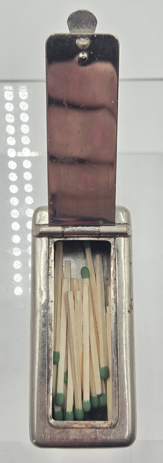 WWI Era Nickel-Plated Brass Trench Vesta Case – Rare Match-Holder Lid – MINT...