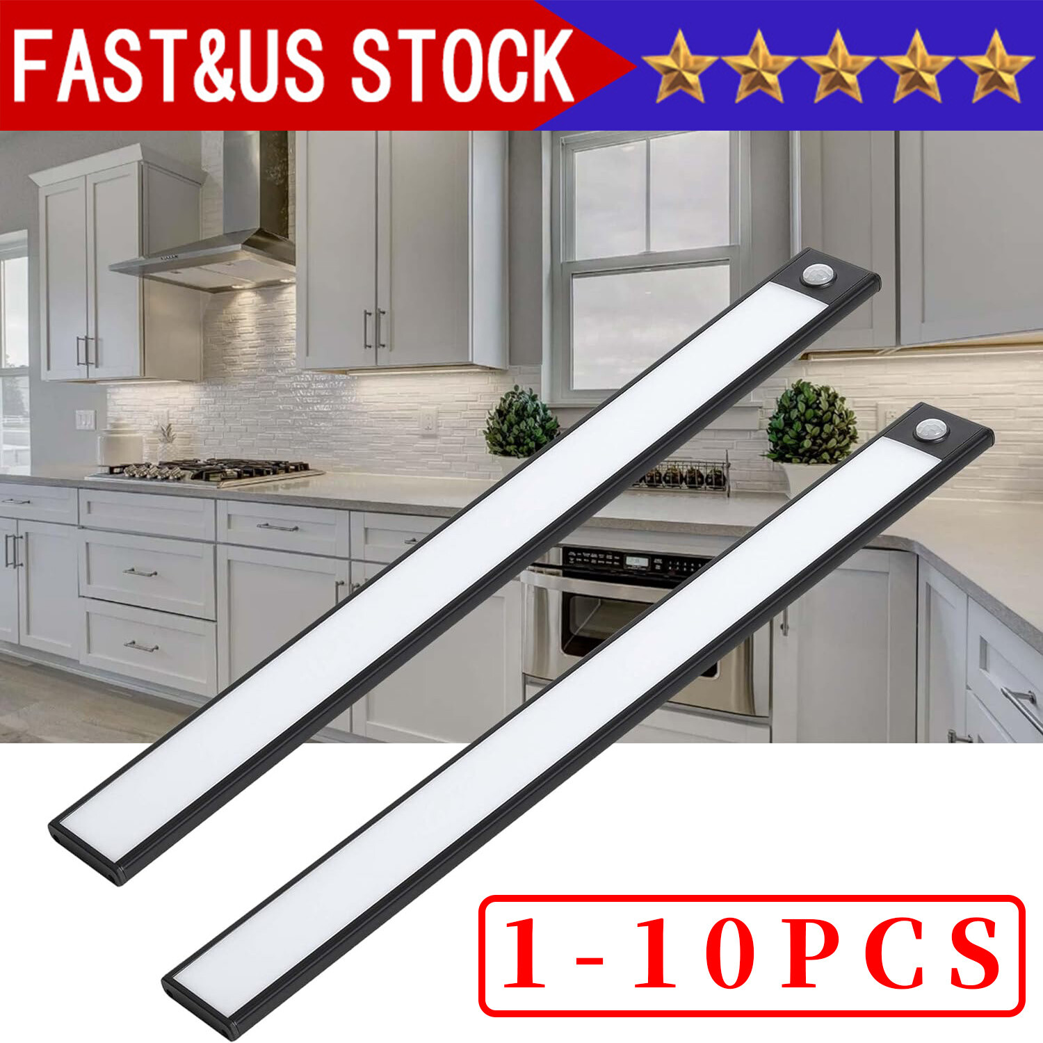 LED Motion Sensor Under Cabinet Closet Light USB Rechargeable Kitchen Lamp Strip