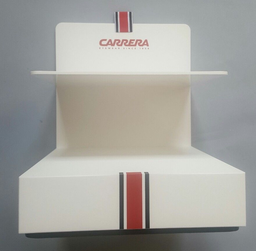 CARRERA TWO PIECE LOGO DISPLAY UNIT IN WHITE PLEXIGLASS