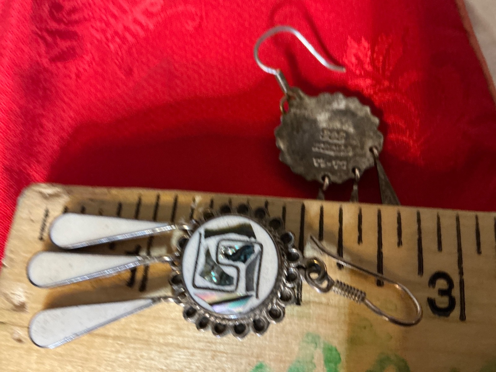 Handcrafted Inlaid Mother of Pearl & Sterling Silver Dangle Earrings