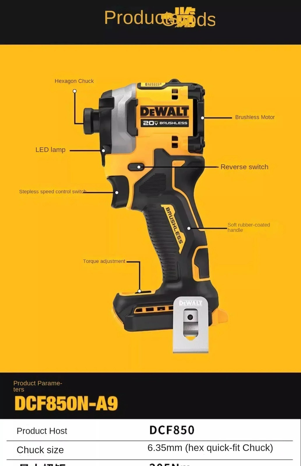 DEWALT DCF850 Impact Driver Electric Driver 20V Brushless Cordless 3250RPM...