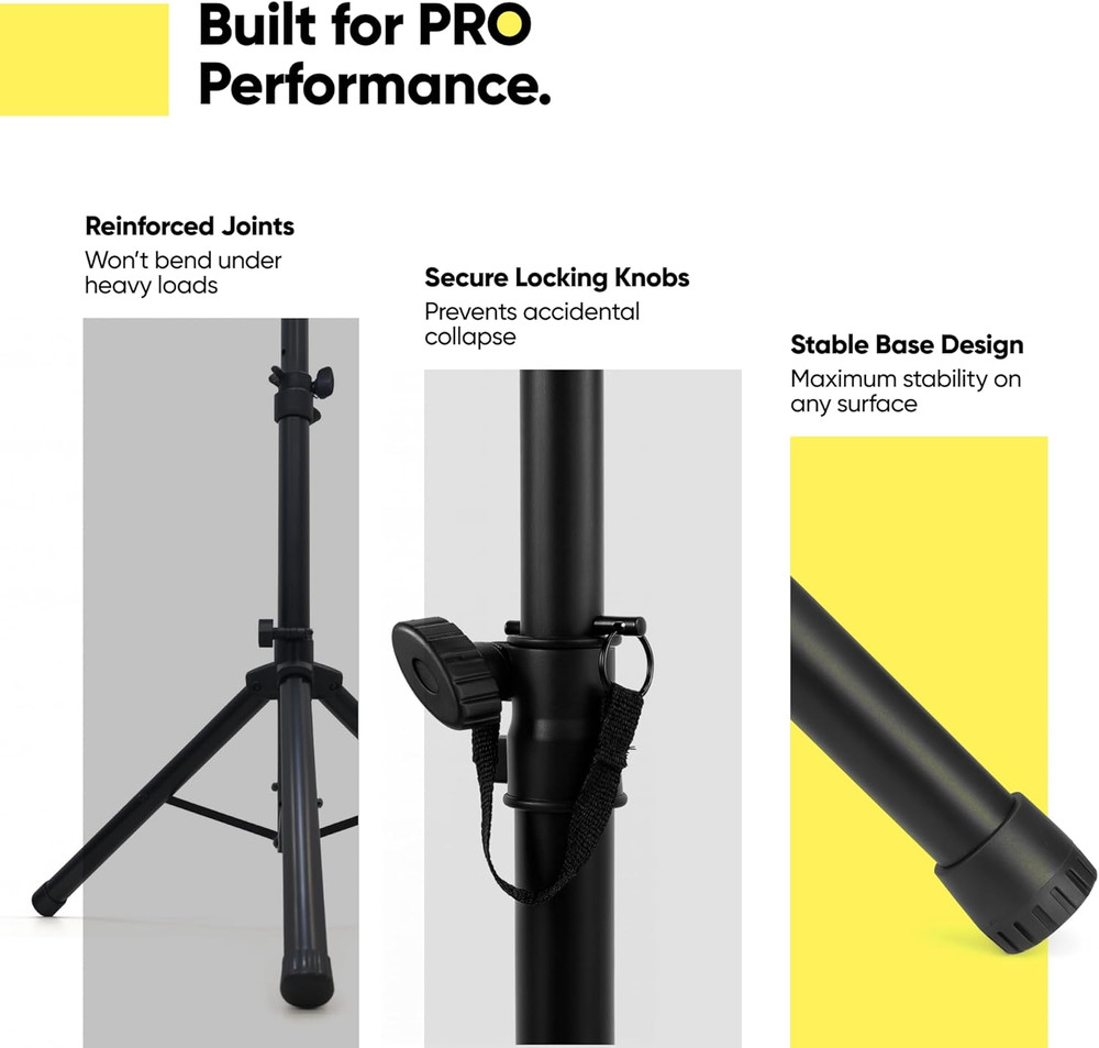 Speaker Stands Pair (24") – Adjustable Compact PA Speaker Stand Set with Padded