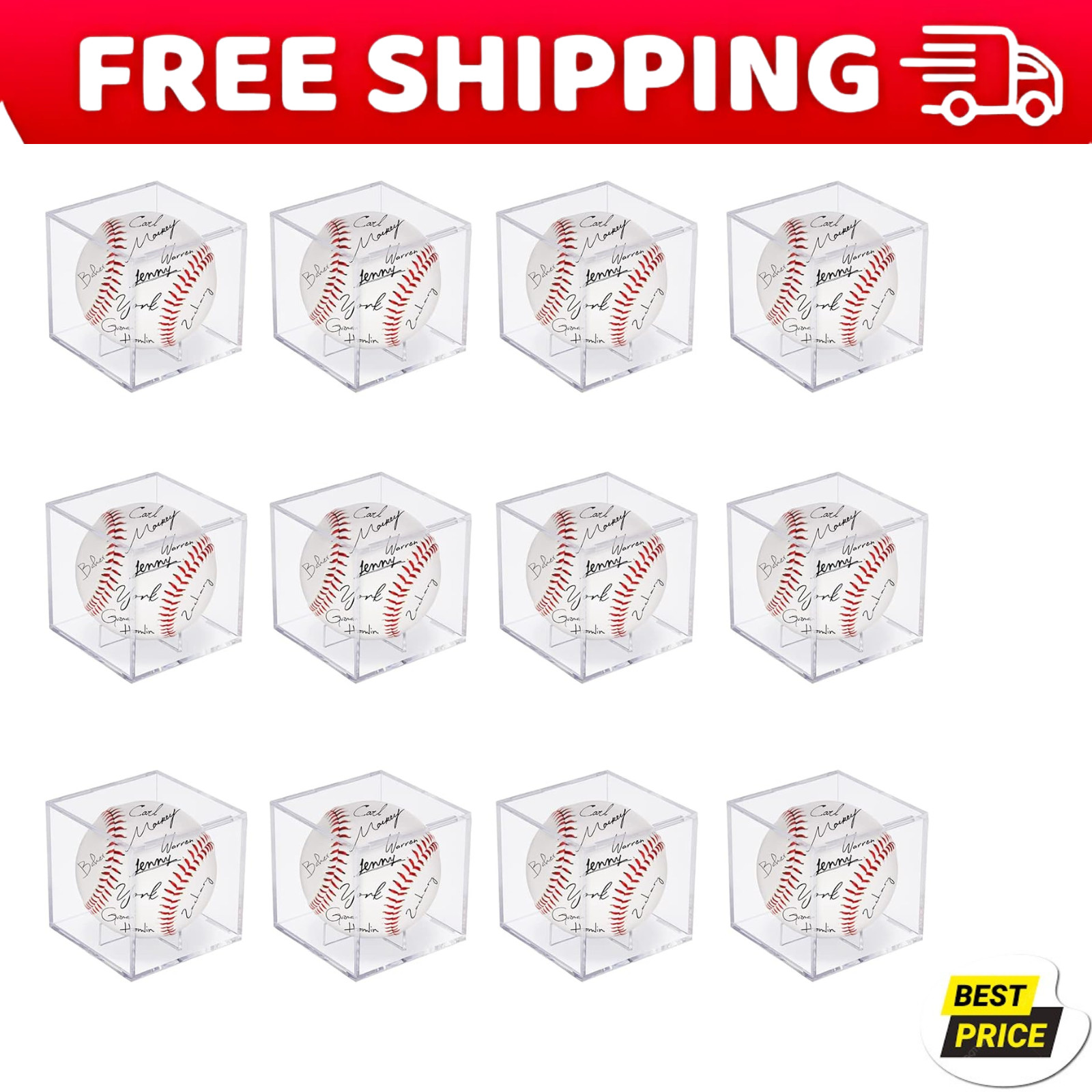 12Pack Baseball Display Case Acrylic Cube - UV Protected Acrylic Baseball Holder