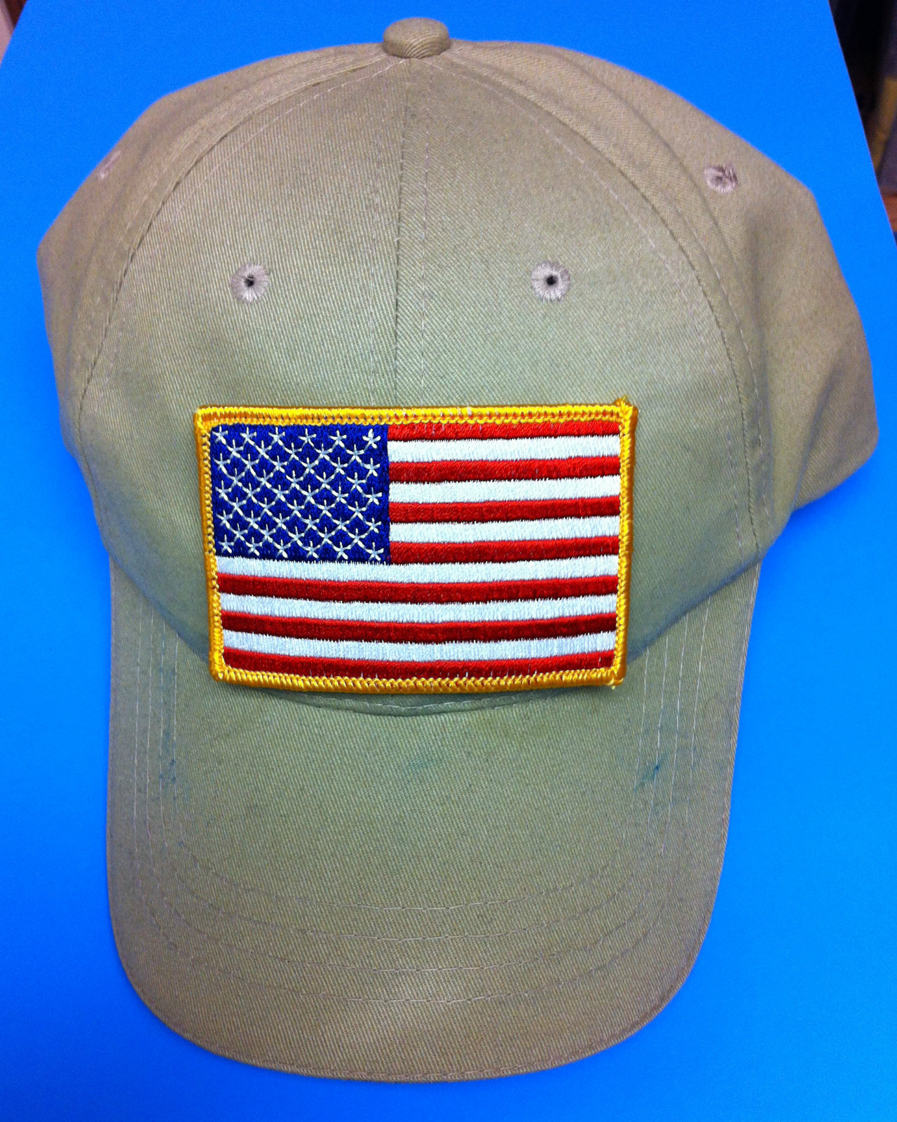 REVERSE USA AMERICAN FLAG EMBROIDERED PATCH IRON-ON SEW-ON GOLD BORDER(3½ x 2¼”)