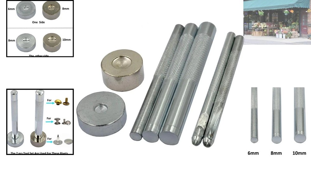 Compact 7-Piece Metal Rivet Setter Tool Set for Precision Crafting Projects