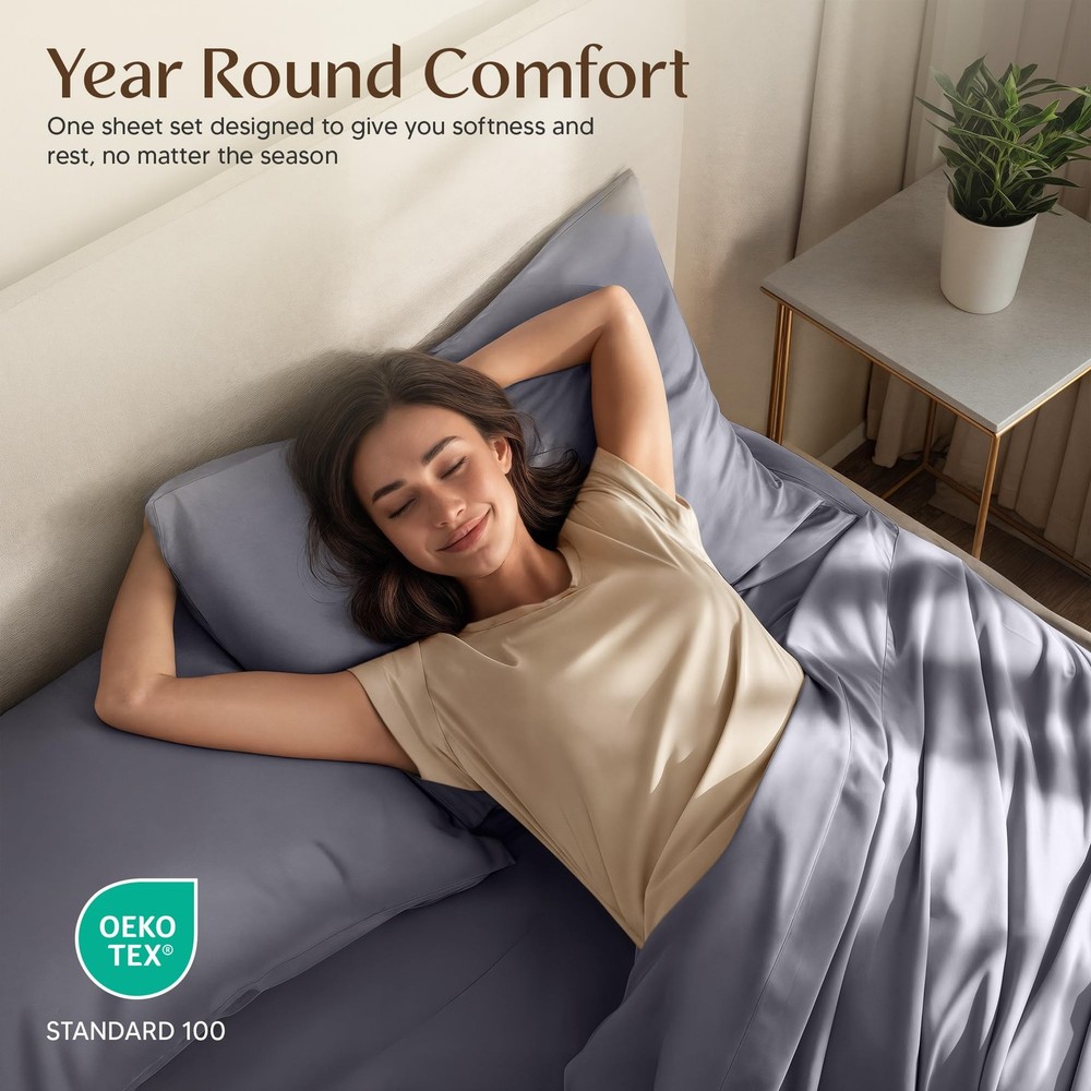 King Size Sheet Set – 4 Piece Bed Sheets, Soft and Breathable Microfiber, Inc...