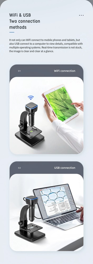 2000X Dual Lens WiFi Digital Microscope 10 LED Support Android IOS USB Computer