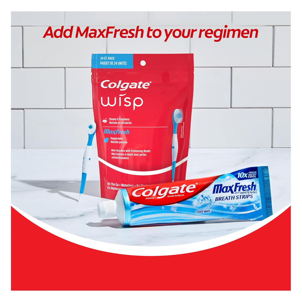 Colgate Max Fresh Wisp Travel Toothbrushes, Peppermint, 24 Count (4 Pack)