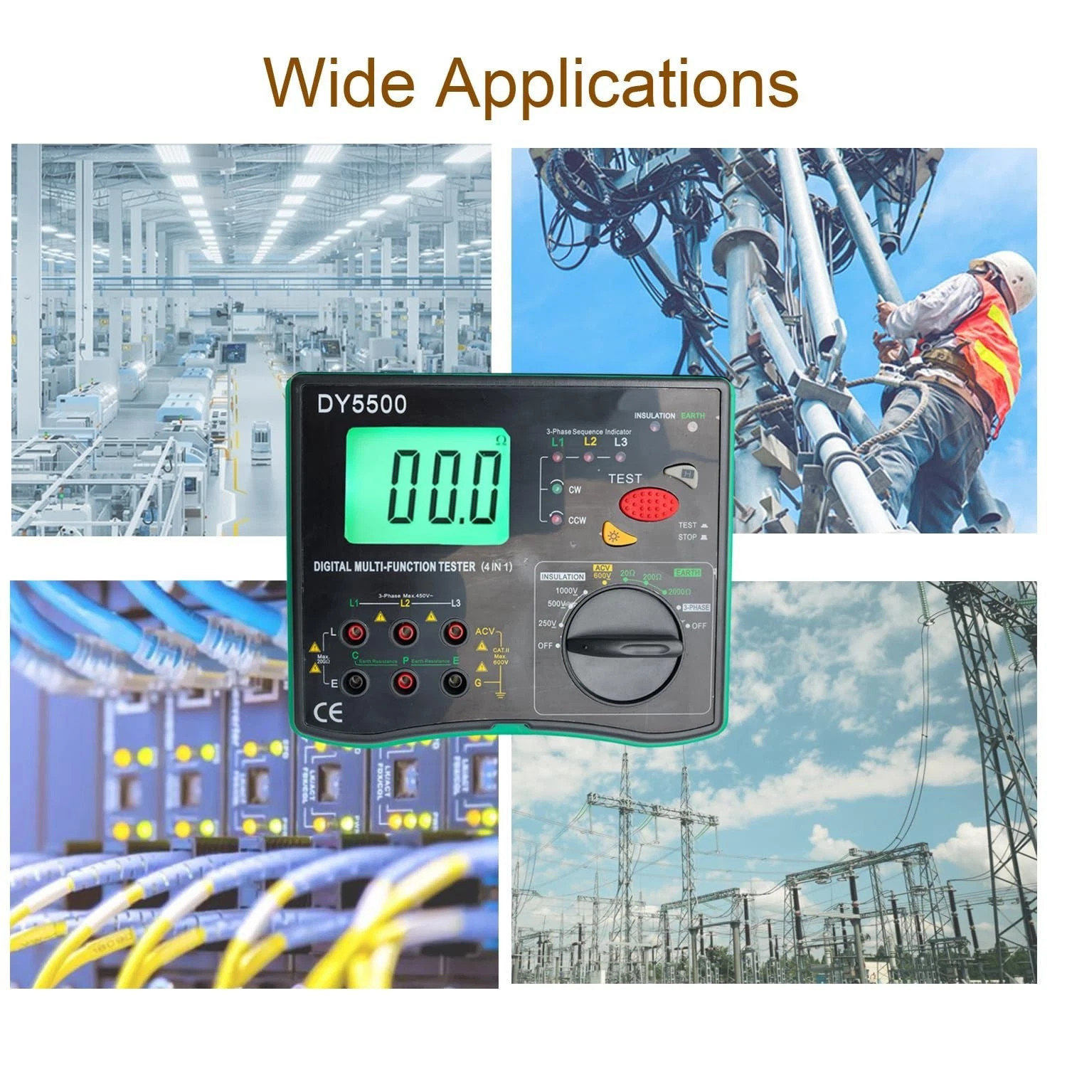 Ground Earth Resistance Tester &Digital Multimeter 20Ω/200Ω/2000Ω 600V Auto-Rang