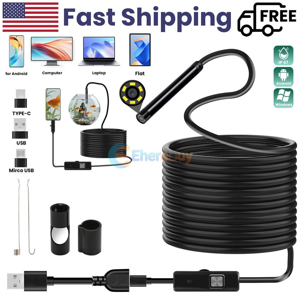 5.5mm HD Snake Endoscope Borescope Inspection Camera for USB Type C Android PC
