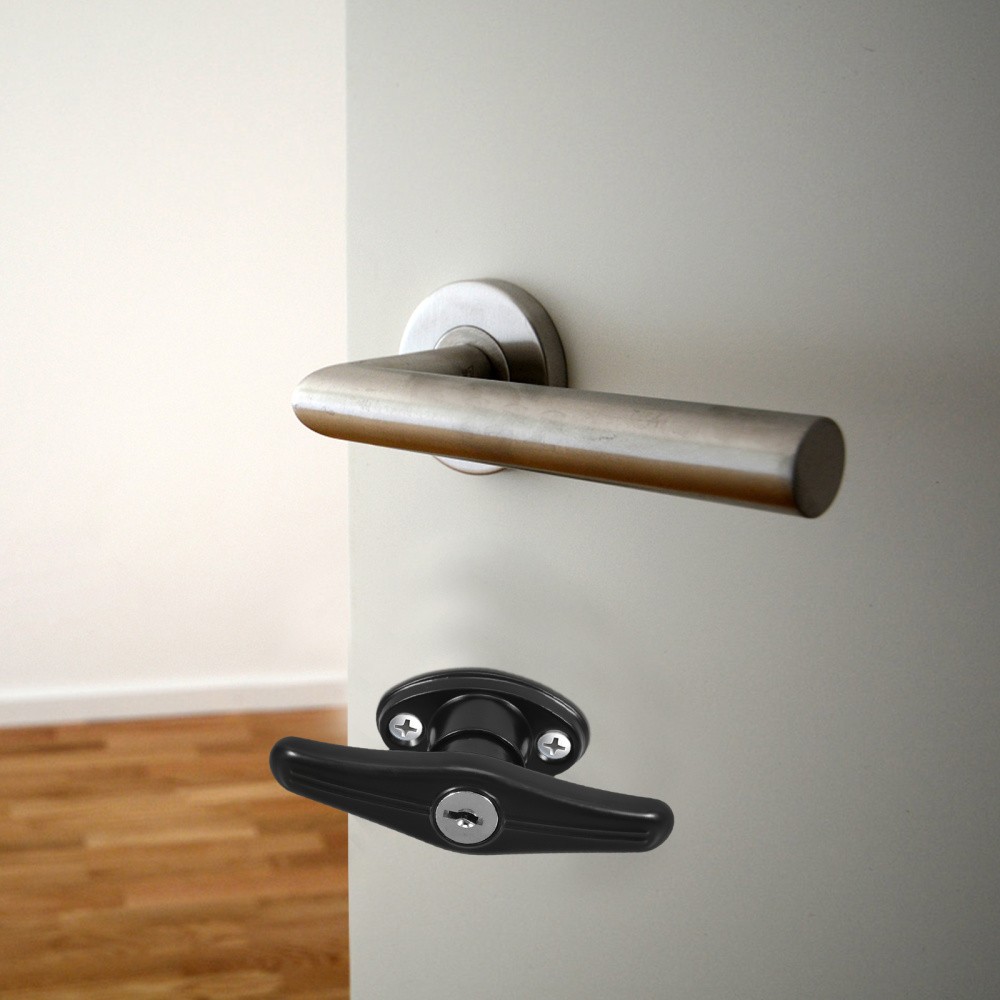 Door Handle With Lock T-shaped Lockable Garage Replacement Black