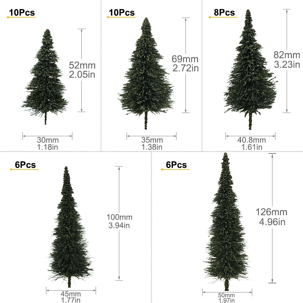 40pcs Miniature Scenery Model Pine Trees Deep Green Pines For HO O N Z Scale