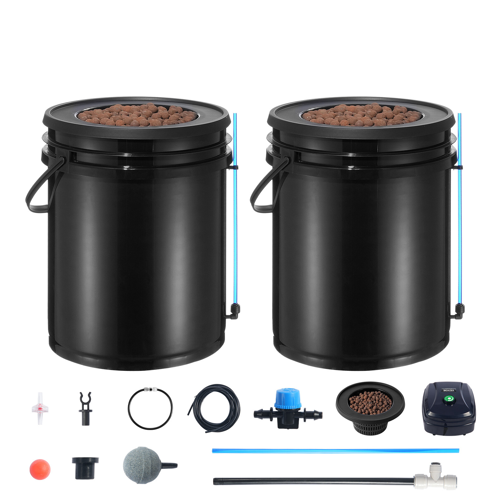 VEVOR DWC Hydroponics Grow System Deep Water Culture with Top Drip 2 Buckets