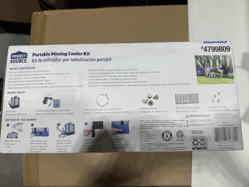 Project Source Portable Misting Cooler Kit #4799809 Brand New