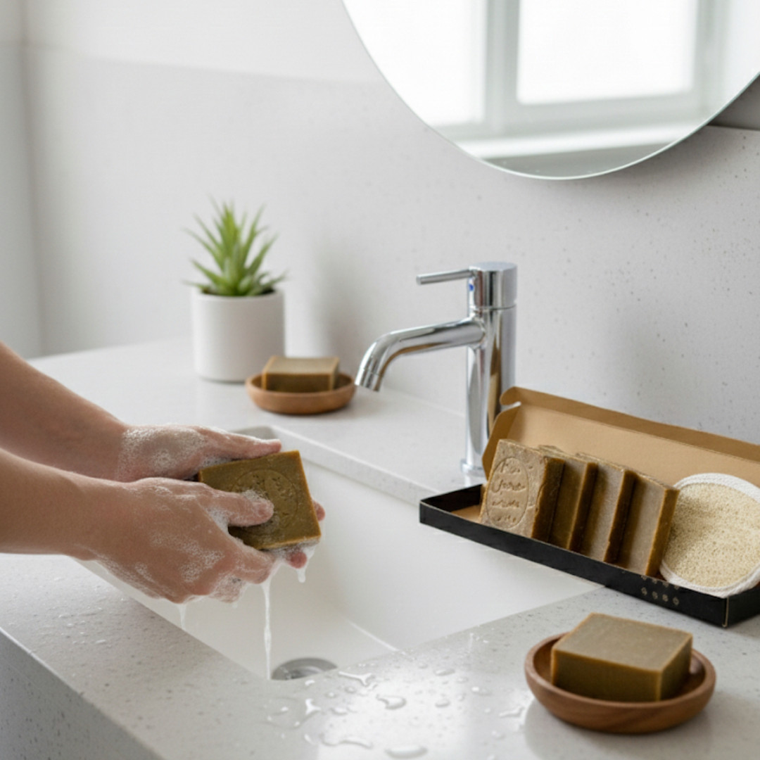 Alepo Soap Handmade Natural Ancient Olive & Laurel Oil Body Loofah 4 Bars Vegan