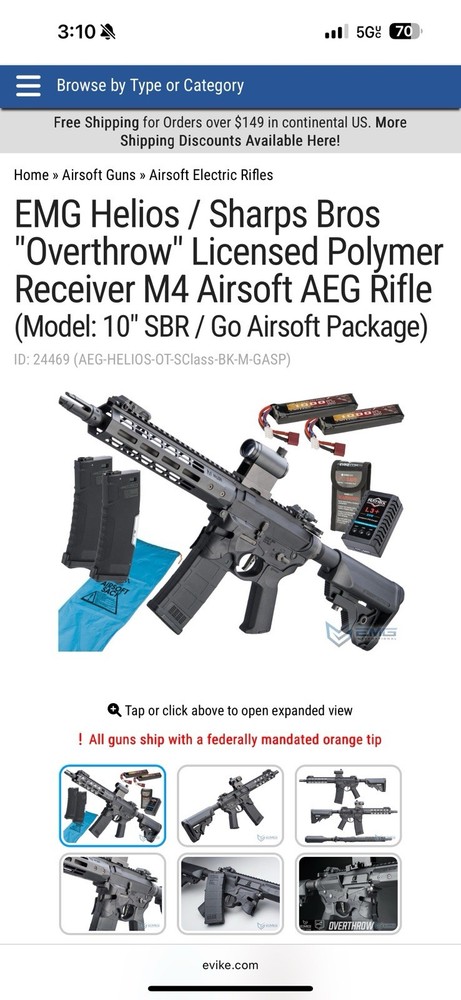 EMG Helios / Sharp Bros “overthrow” 10” SBR/ Go Airsoft Package