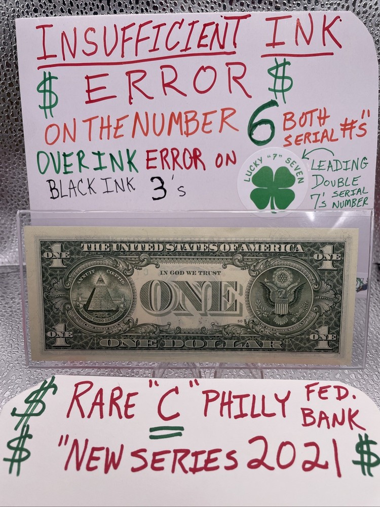 "INSUFFICIENT INK ERROR" MISSING 6 In SERIAL #’s & BLACK 3’s UNCIRCULATED BEP 🧱