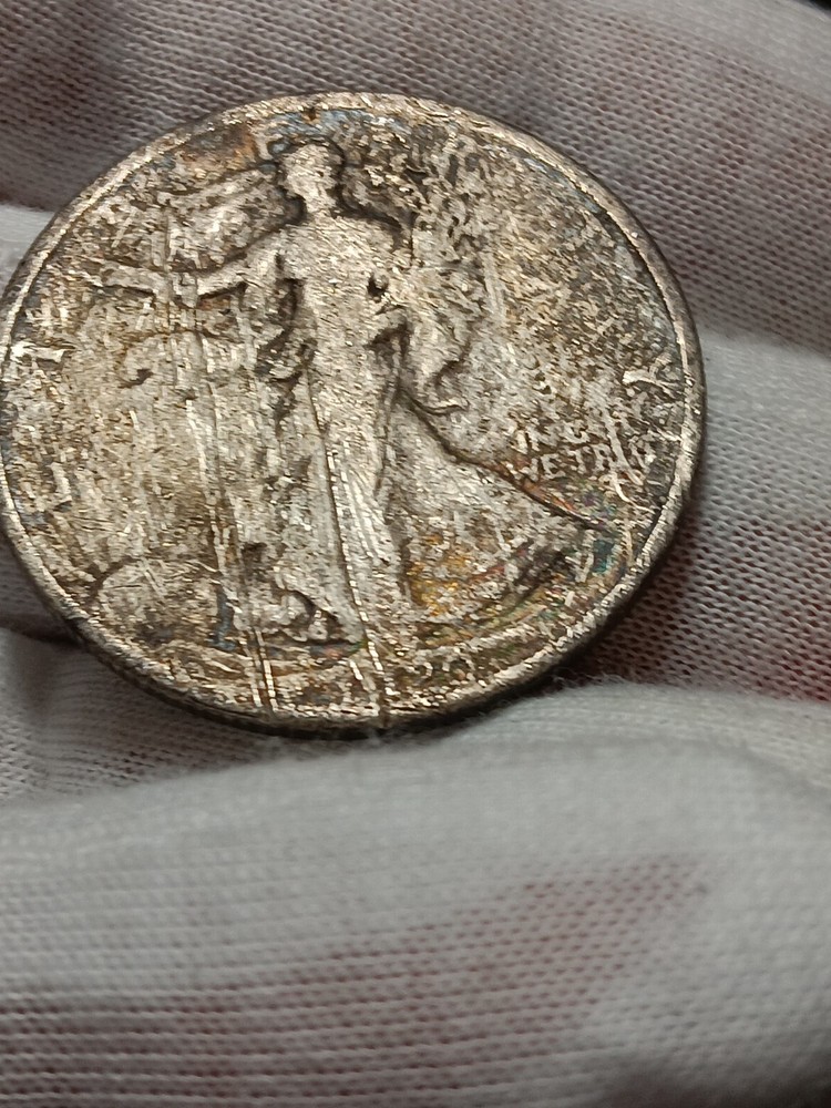 👉1920-Walking Liberty Silver Half Dollar RAINBOW TONING S/475