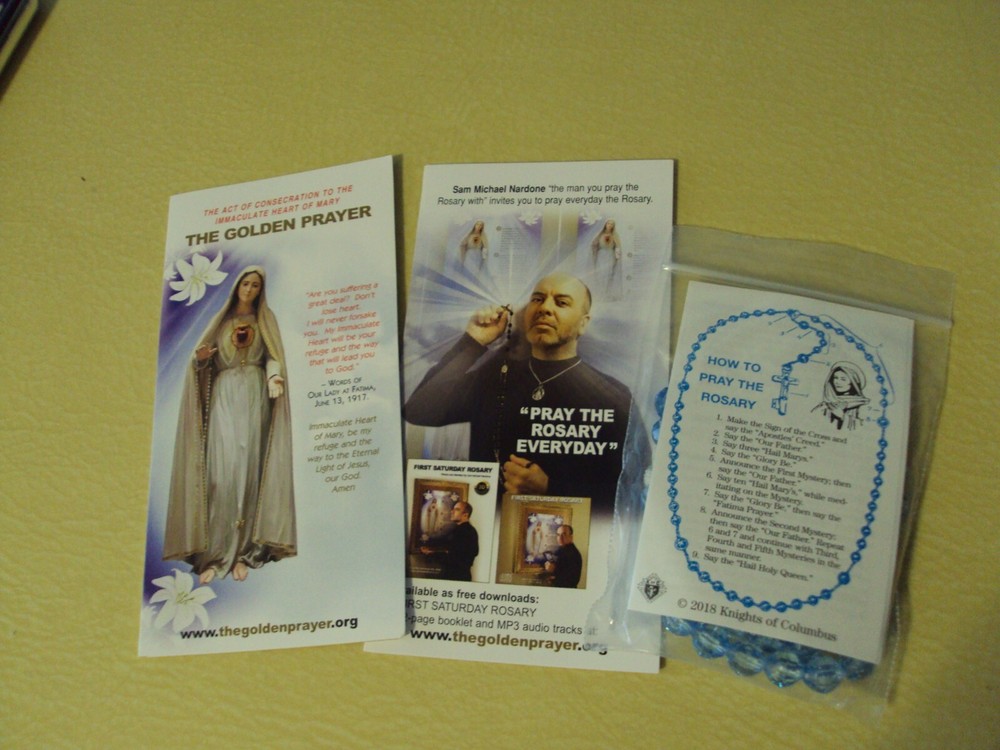 NEW THE GOLDEN PRAYER WITH BLUE ROSARY BEADS